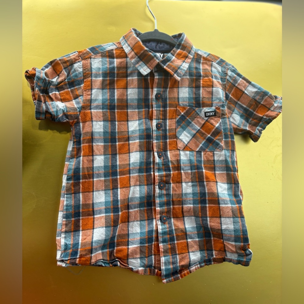 DKNY Kids Plaid Shirt in Orange and Blue size 4